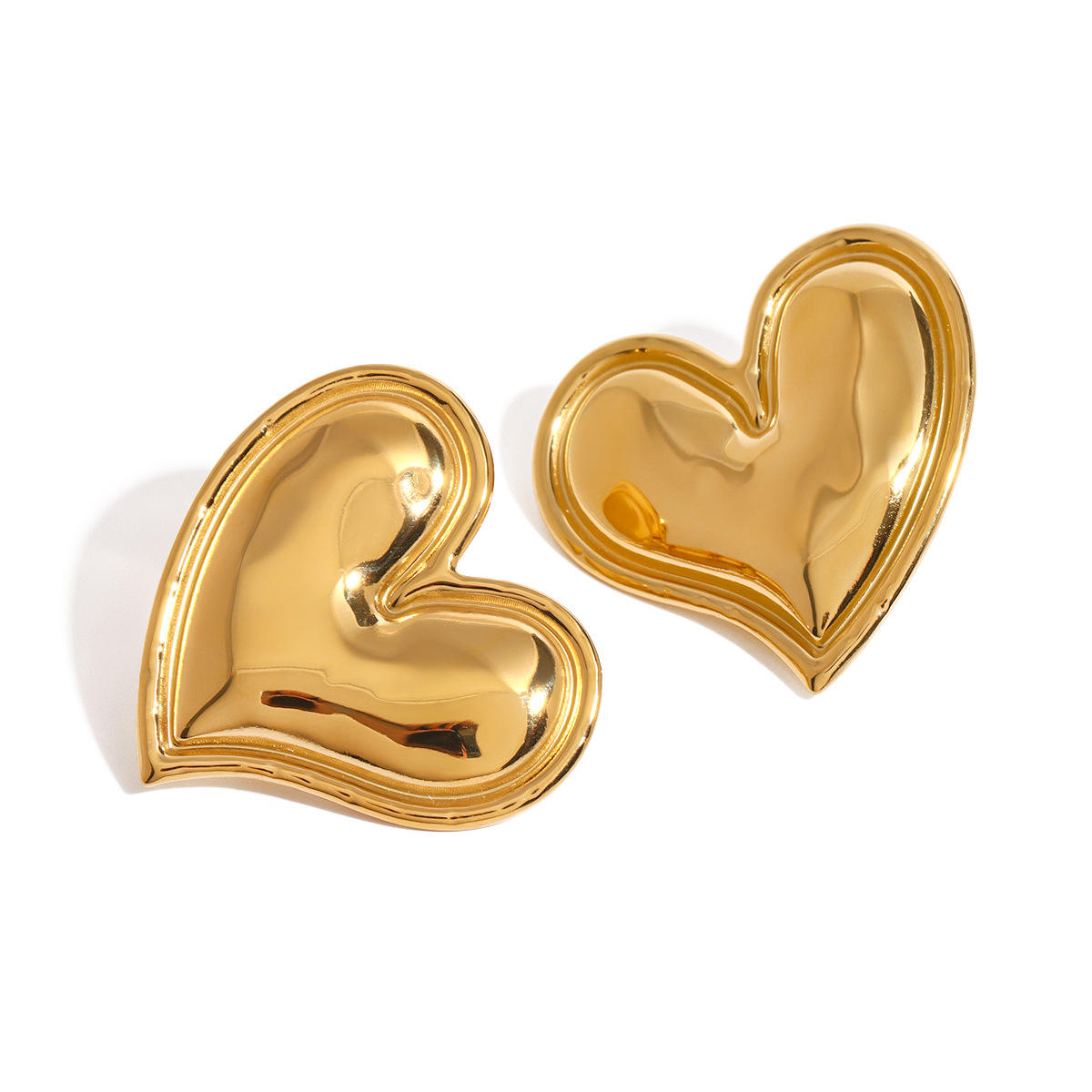 Gold Puffy Mirror Heart Stud Earrings
