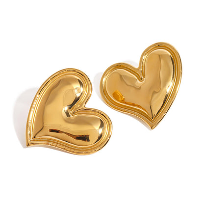 Gold Puffy Mirror Heart Stud Earrings