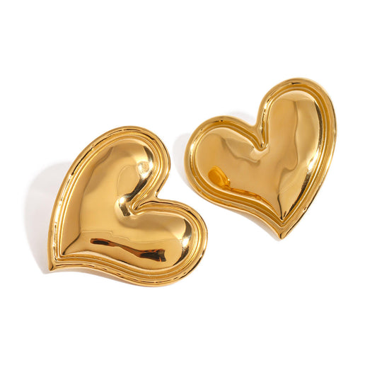 Gold Puffy Mirror Heart Stud Earrings