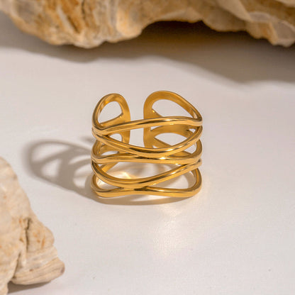 Gold Multi-Layer Crossover Cuff Ring