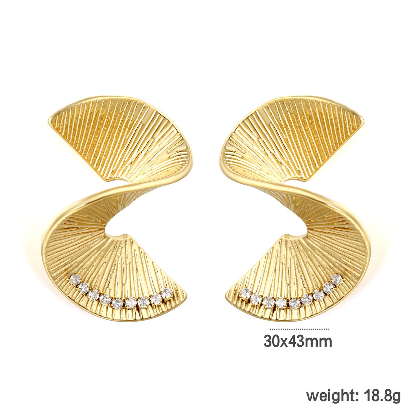 Gold Double Fan Crystal Drop Earrings