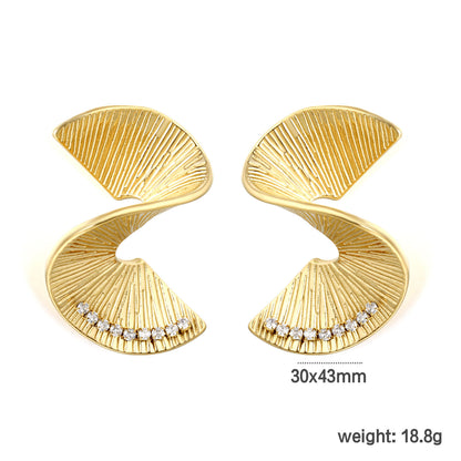 Gold Double Fan Crystal Drop Earrings
