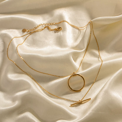 Gold OT Toggle Layered Necklace Set – Women's Minimalist Luxury Jewellery