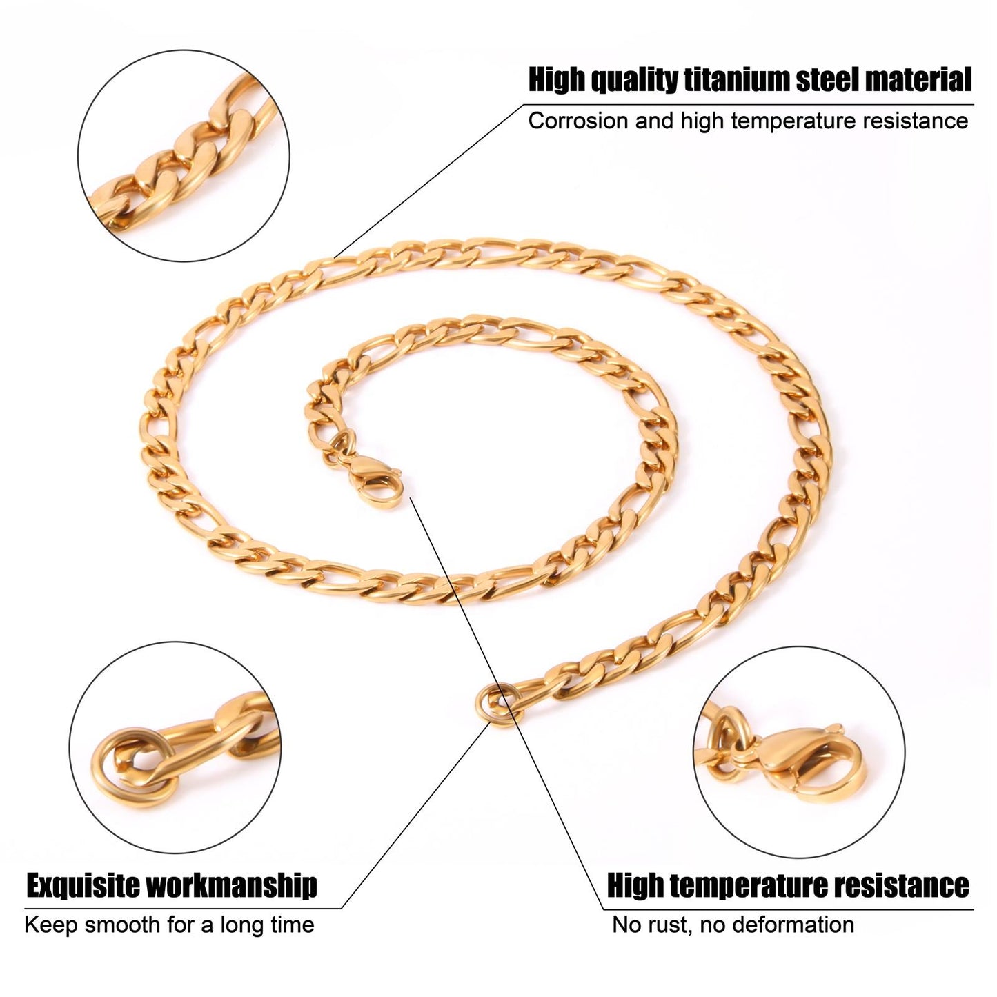 Gold Figaro Chain Necklace – 18K Gold-Plated Stainless Steel for Men & Women