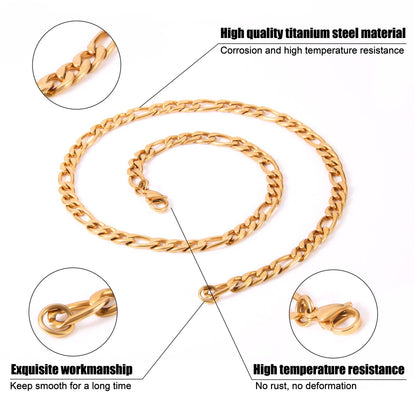 Gold Figaro Chain Necklace – 18K Gold-Plated Stainless Steel for Men & Women