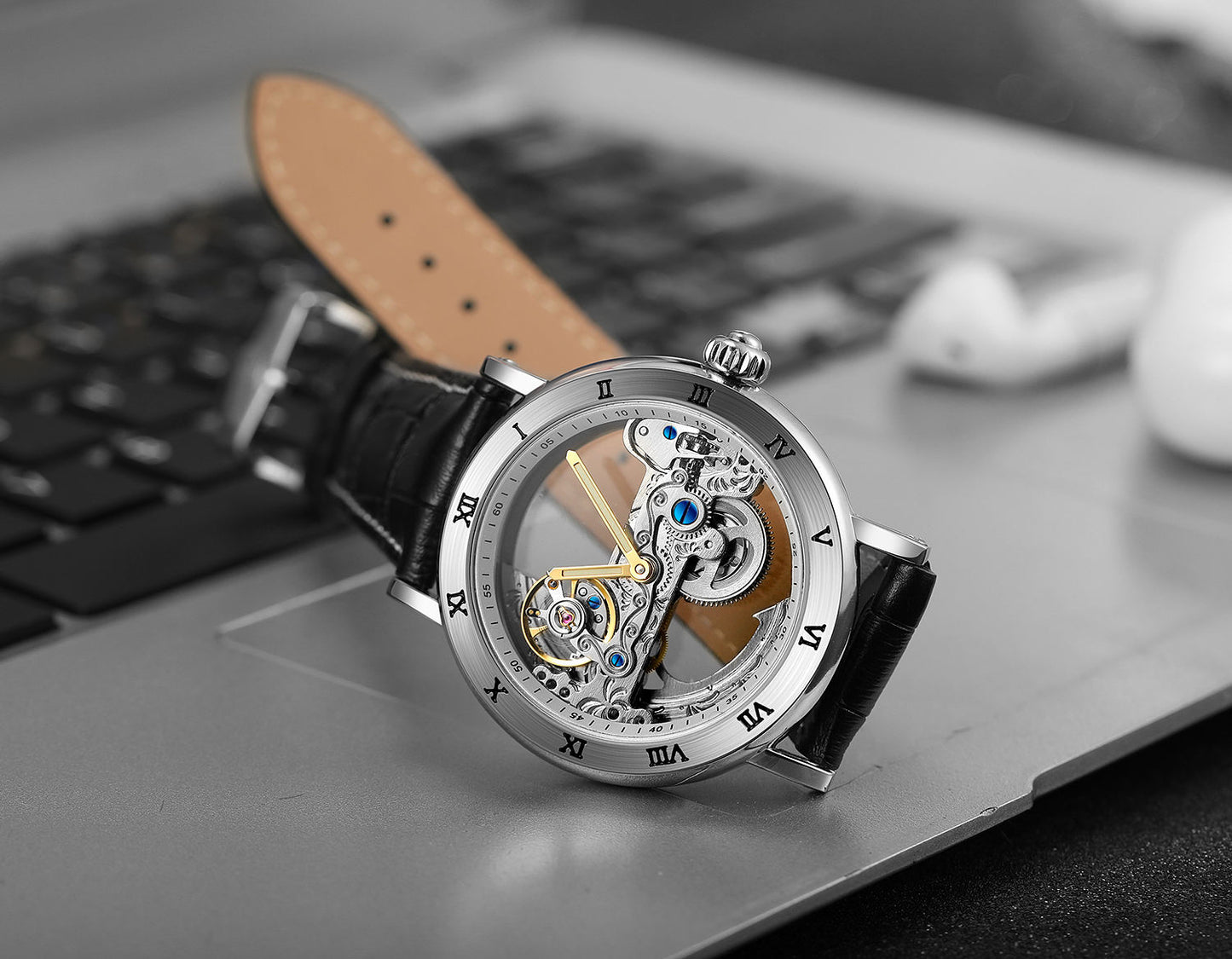 FORSINING Black Skeleton Automatic Watch