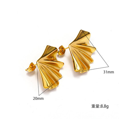 Gold Pleated Fan Shell Statement Earrings