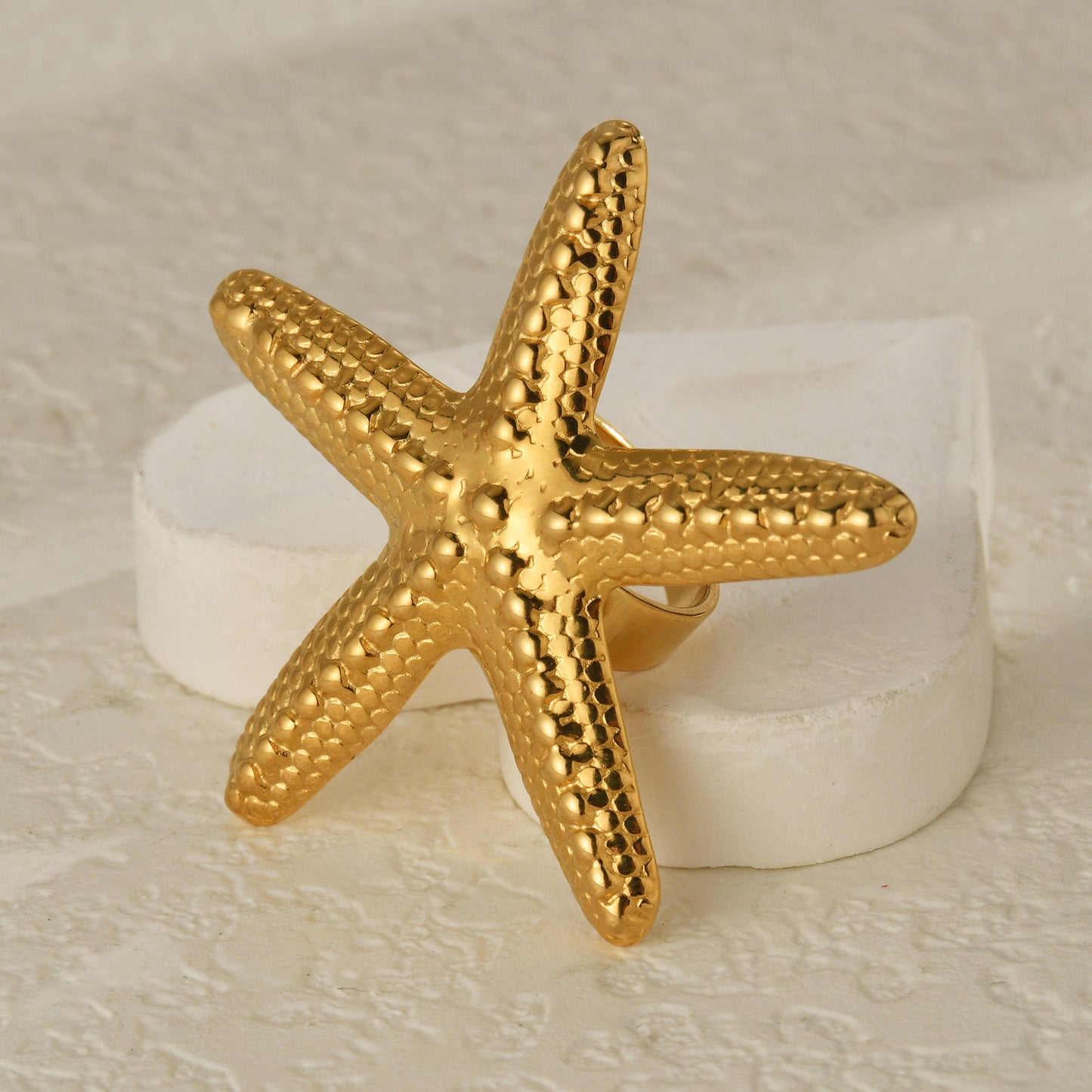 Gold Starfish Textured Statement Ring