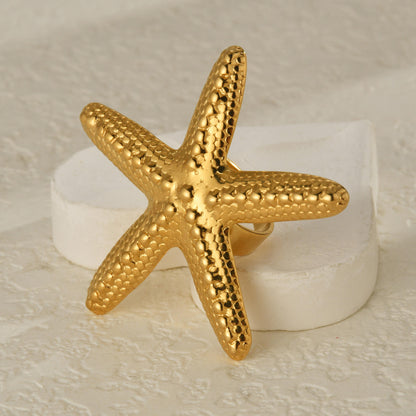 Gold Starfish Textured Statement Ring