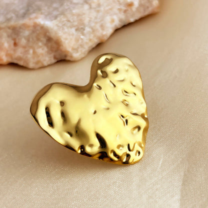 Gold Hammered Heart Statement Ring