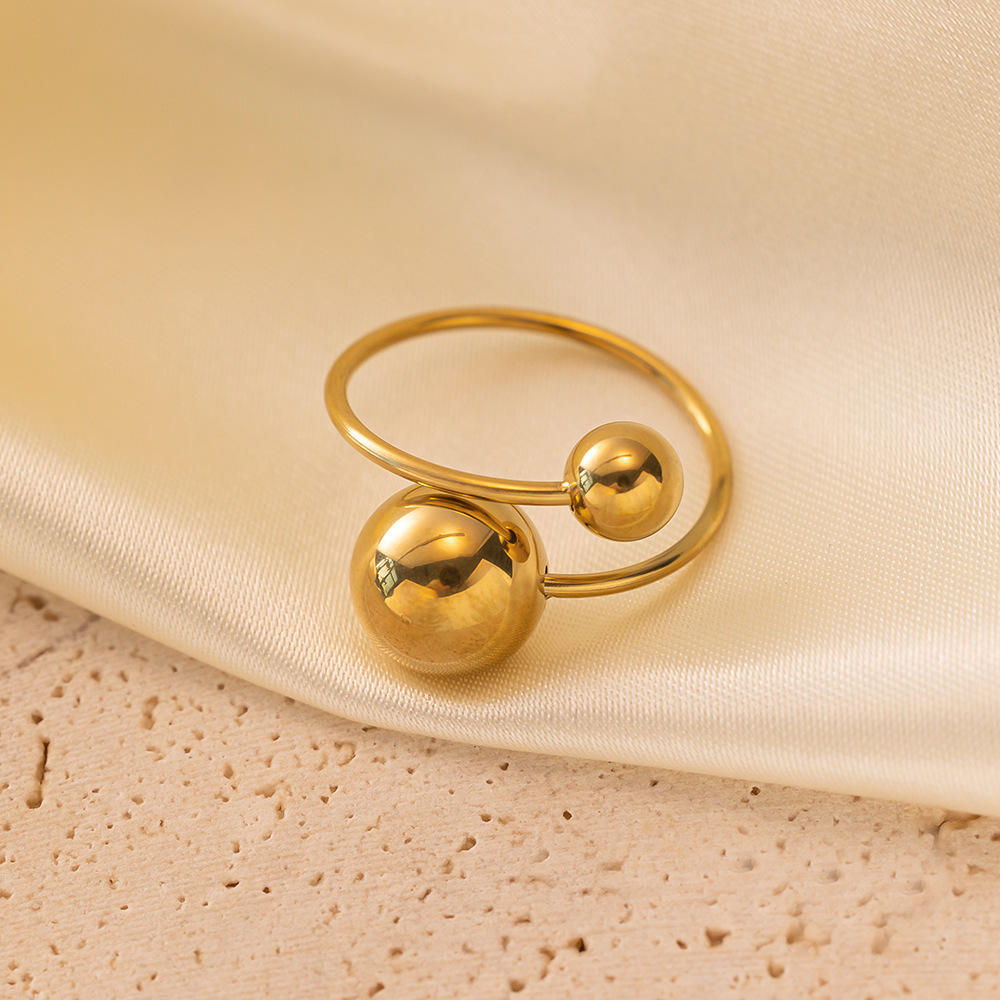 Gold Double Ball Bypass Cuff Ring