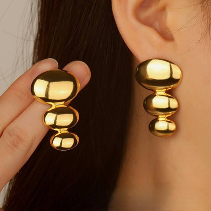 Gold Triple Bubble Drop Earrings