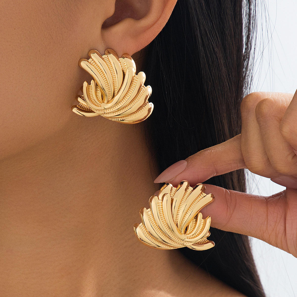 Gold Lotus Fan Stud Earrings