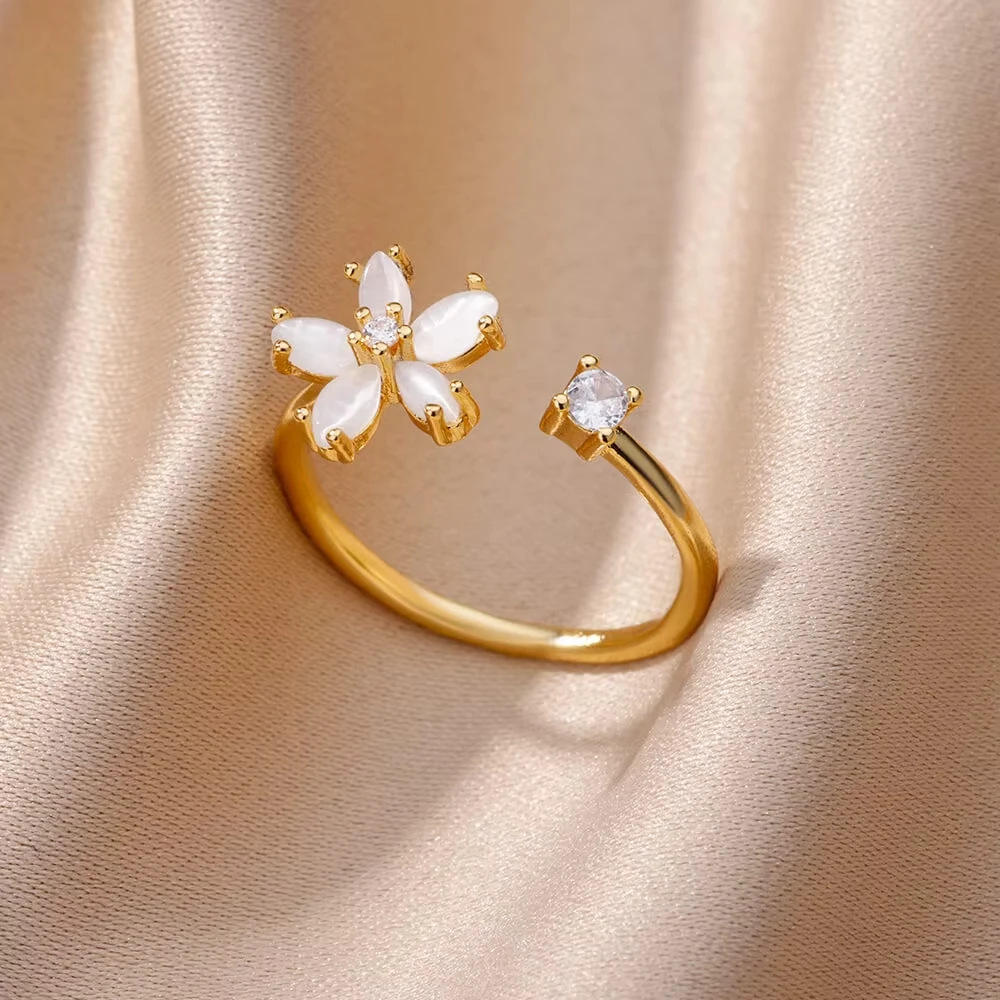 Pearl Flower Open Ring