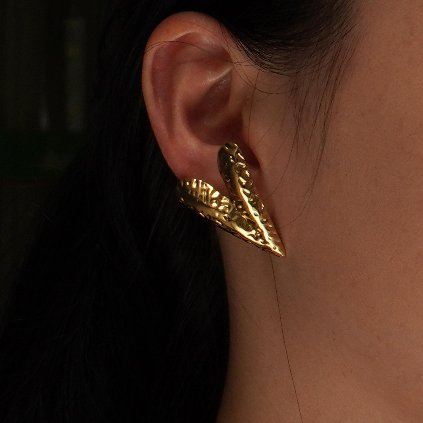Gold Hammered Chevron Arrow Statement Earrings