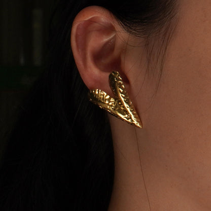 Gold Hammered Chevron Arrow Statement Earrings