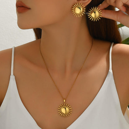 Gold Dome Sun Ray Necklace & Earring Set