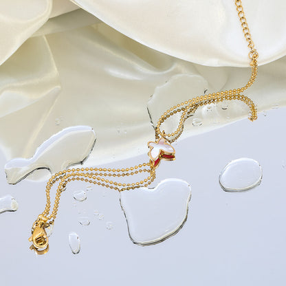 Gold Double Chain Cross Shell Bracelet
