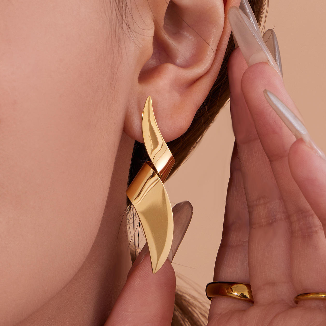 Gold Twisted Flame Drop Earrings