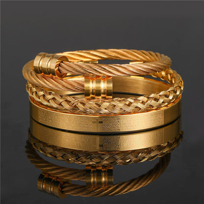 Gold Roman Numeral Bracelet Set – 3-Piece Luxury Bangle Collection