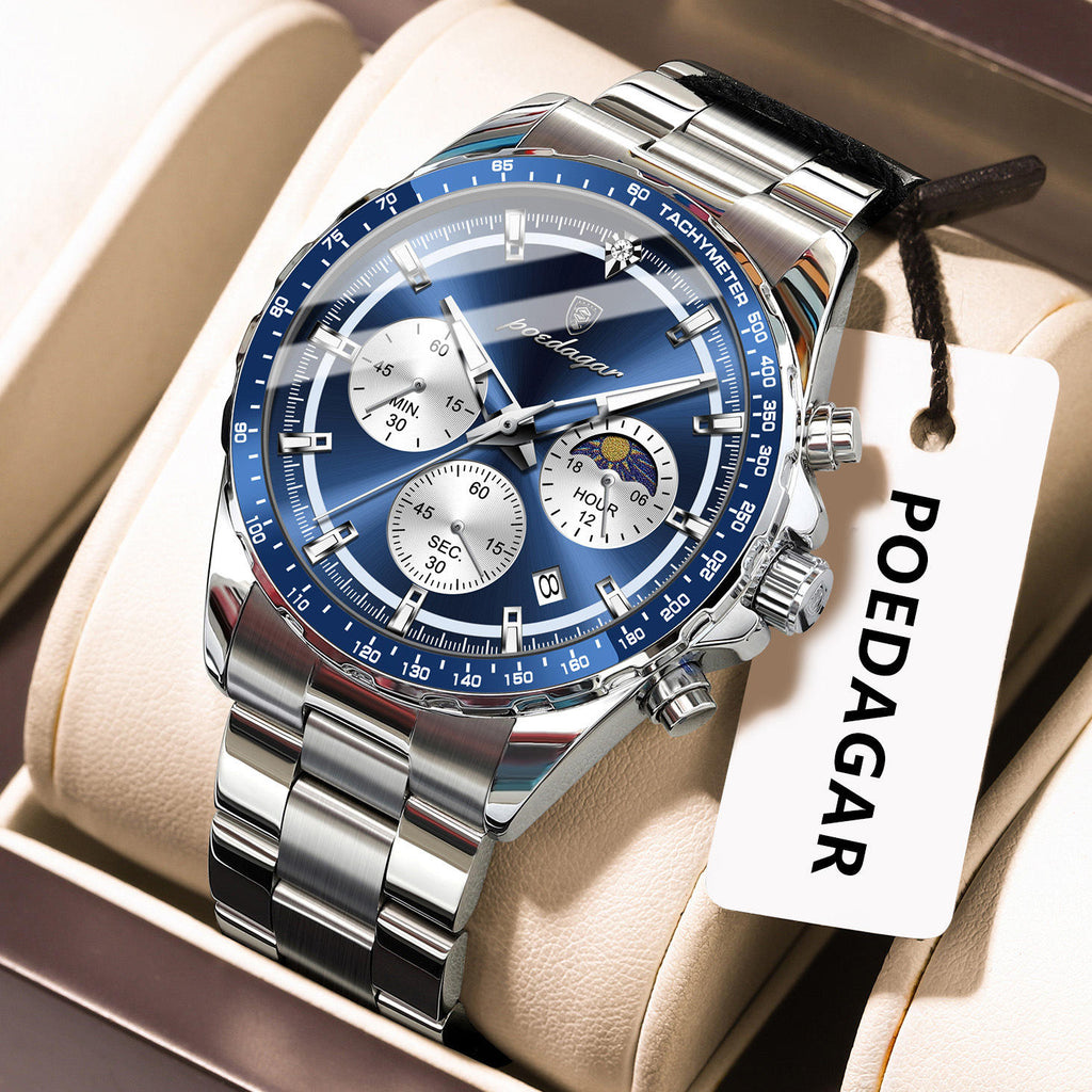 POEDAGAR Moon Phase Chronograph Watch
