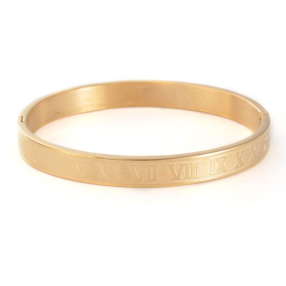 Gold Roman Numeral Bracelet Set – 3-Piece Luxury Bangle Collection