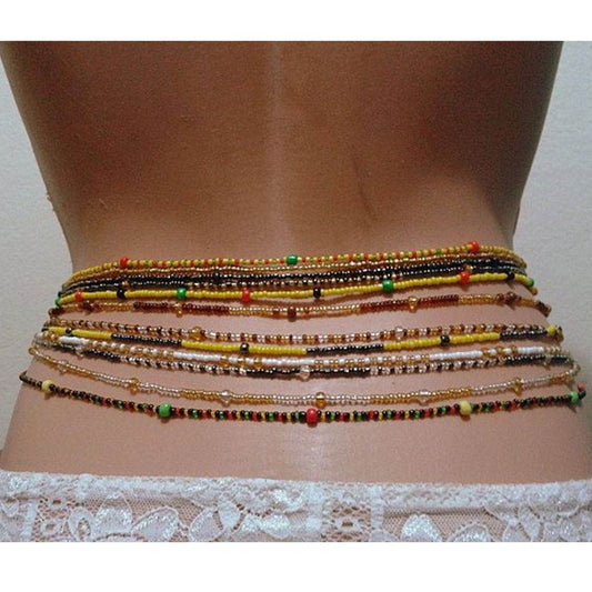 Layered African Seed Waist Bead Chain Set – Multi-Strand Belly Jewelry for Women