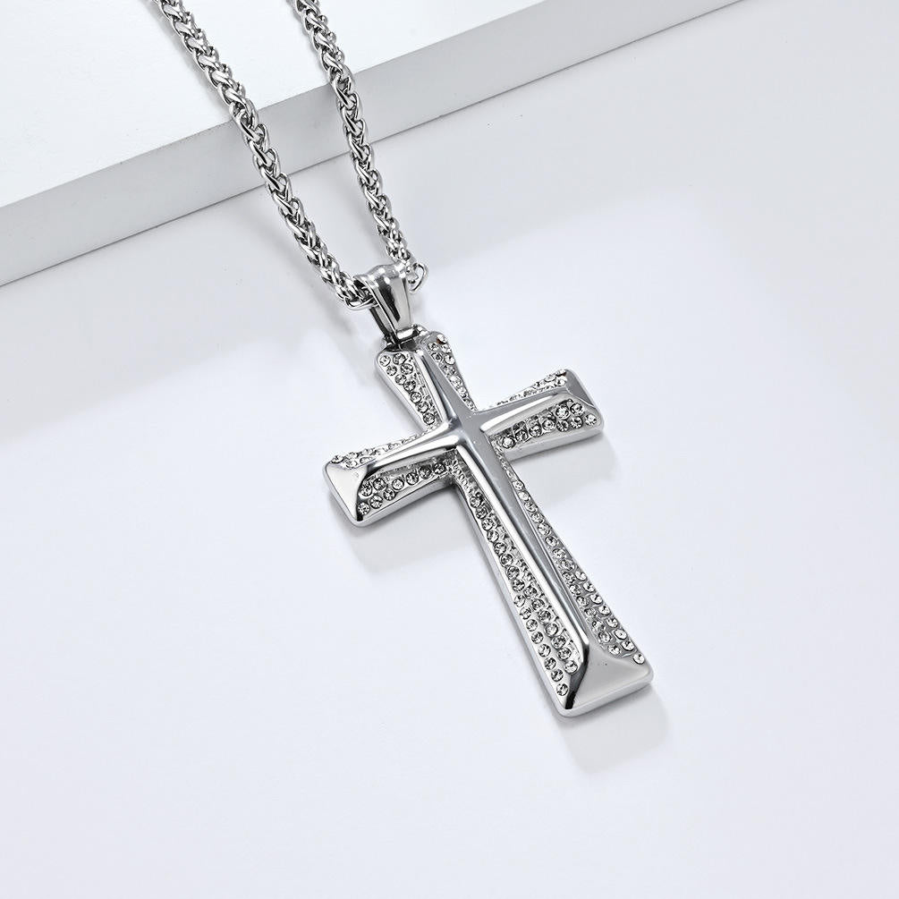 Cross Pendant Necklace – Stainless Steel Rope Chain for Men