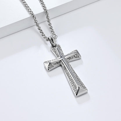Cross Pendant Necklace – Stainless Steel Rope Chain for Men