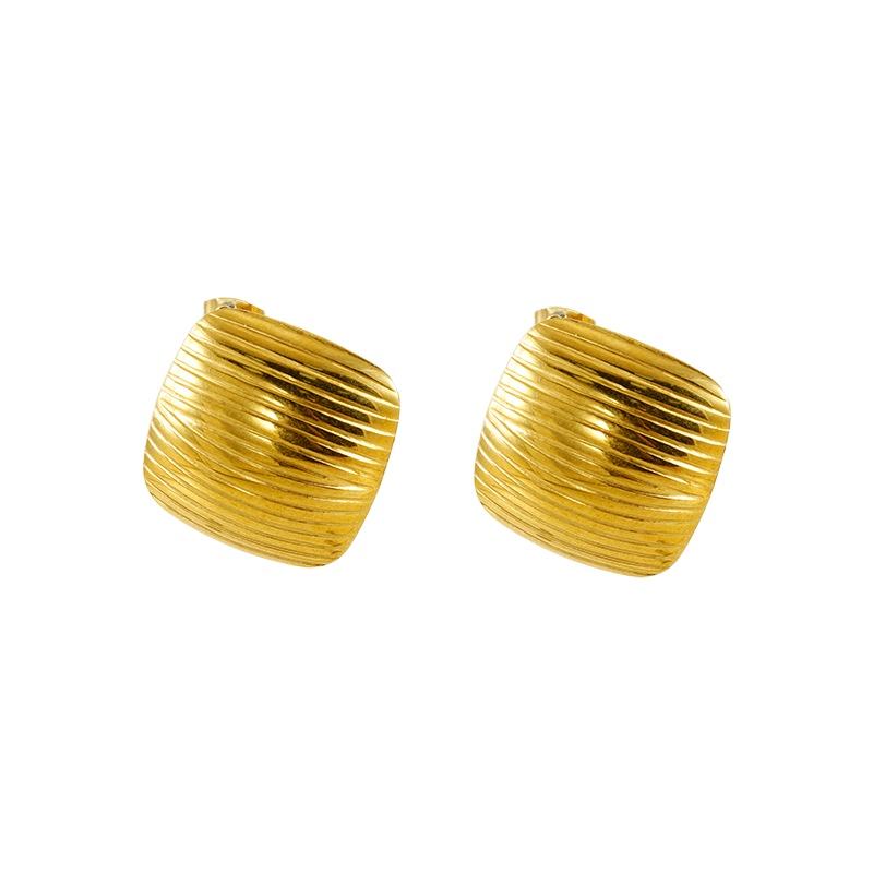 Gold Ribbed Square Chunk Stud Earrings