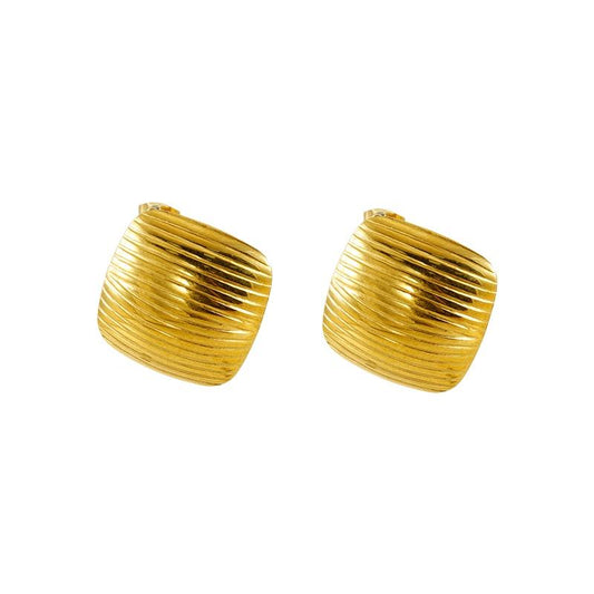 Gold Ribbed Square Chunk Stud Earrings