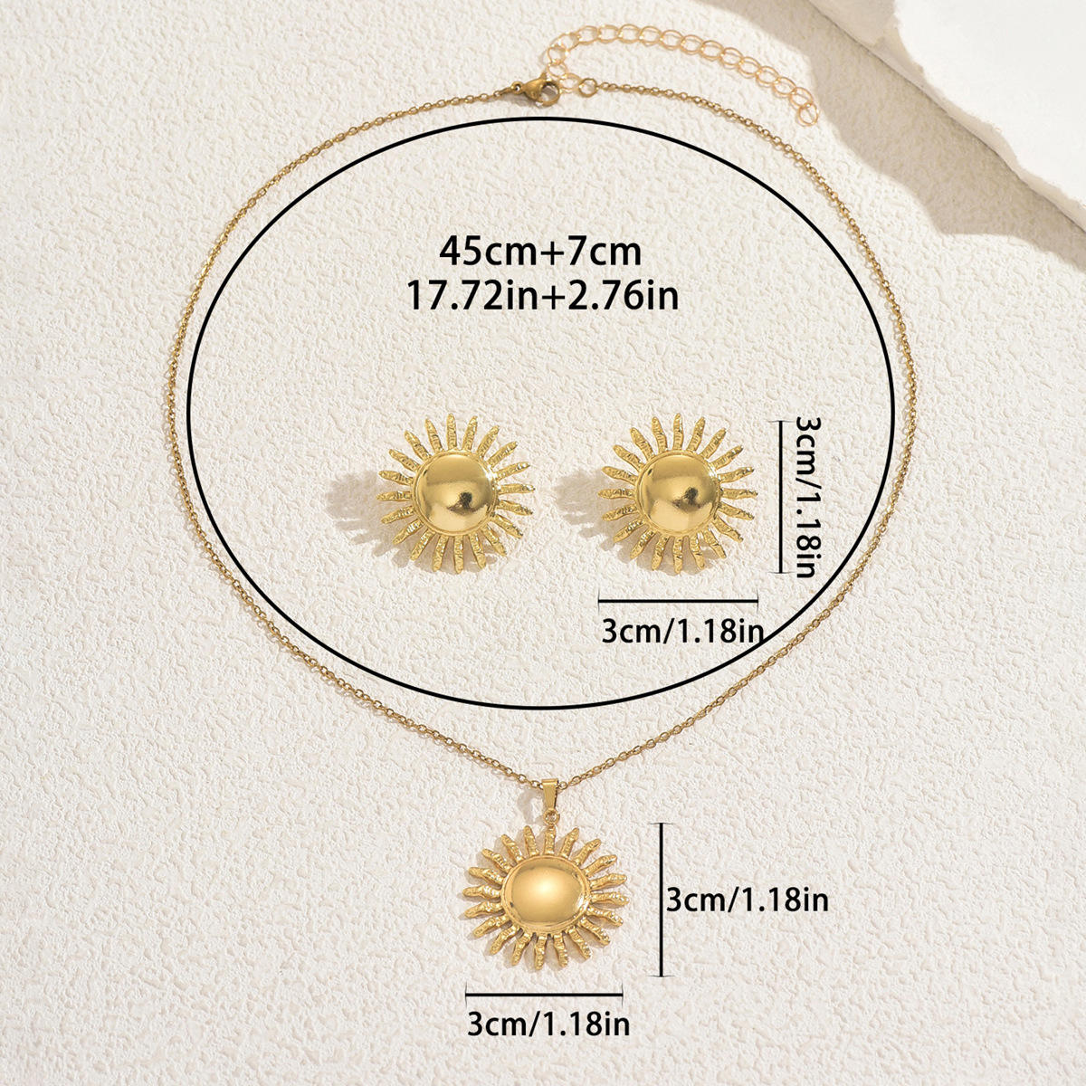 Gold Dome Sun Ray Necklace & Earring Set