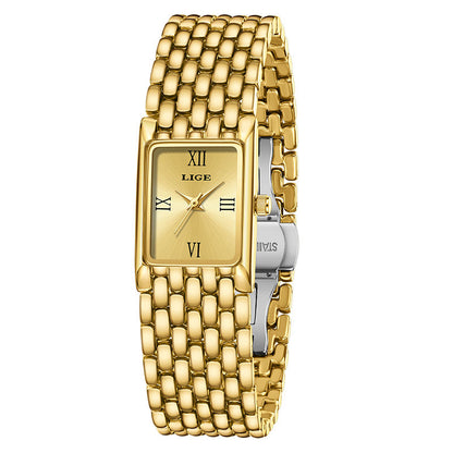 LIGE Royal Gold Rectangle Watch – Women's Luxury Bracelet Timepiece