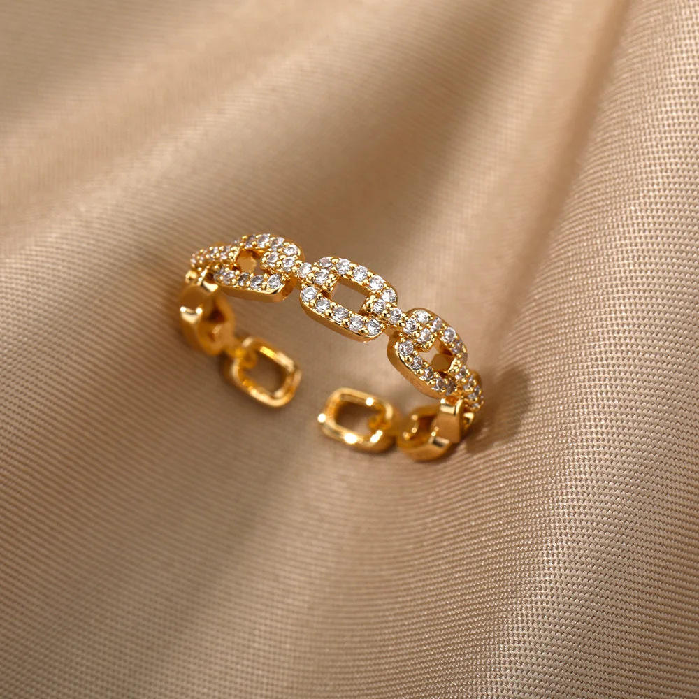 Diamond Chain Link Open Ring