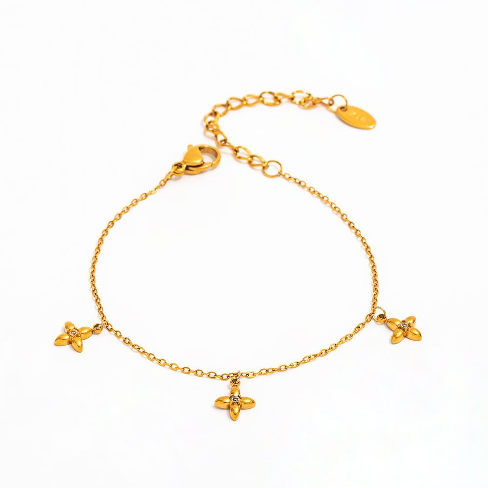 Gold Four-Petal Charm Bracelet