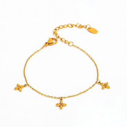 Gold Four-Petal Charm Bracelet