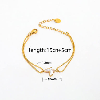 Gold Double Chain Cross Shell Bracelet