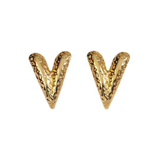 Gold Hammered Chevron Arrow Statement Earrings