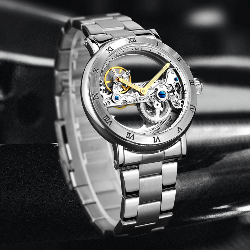 FORSINING Black Skeleton Automatic Watch