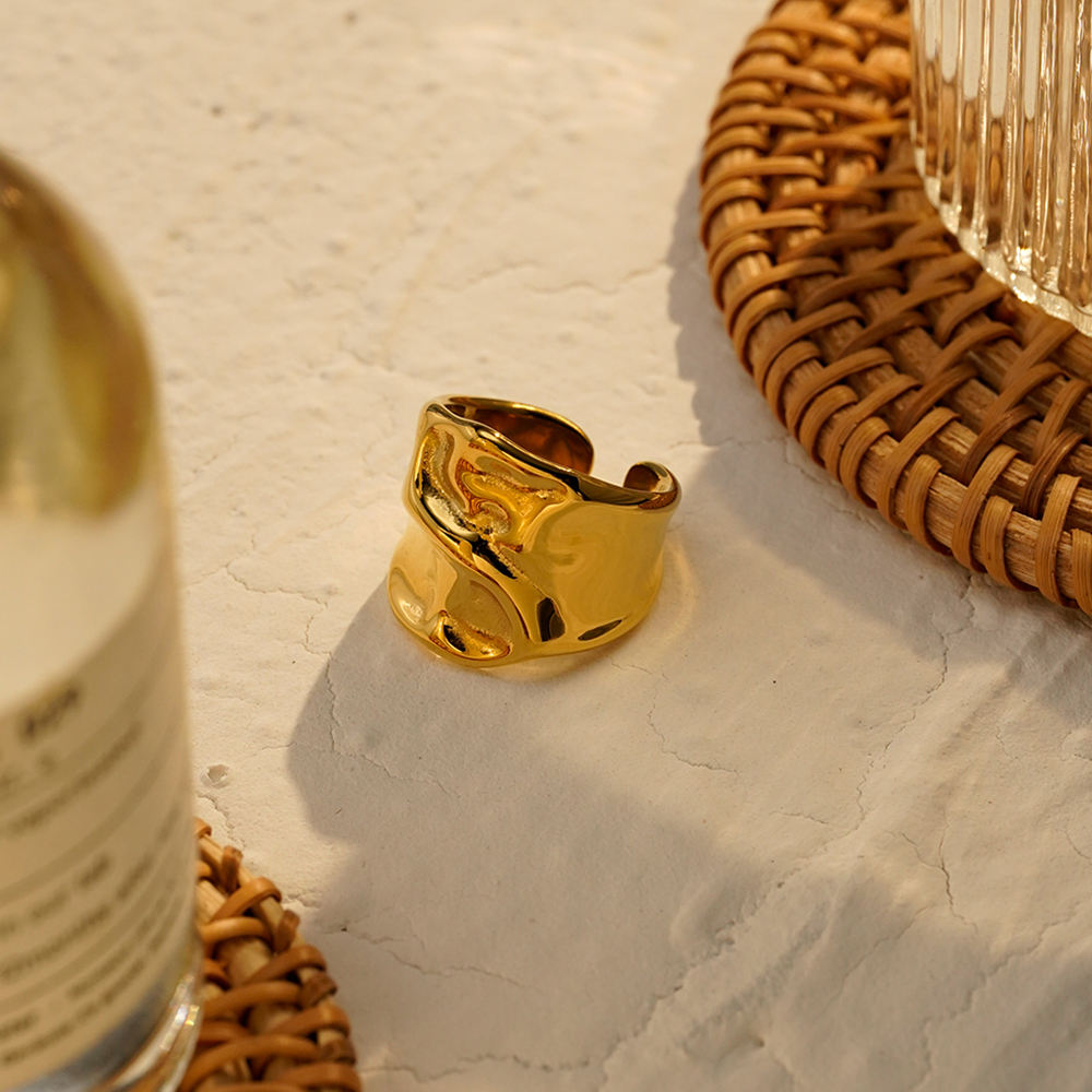Gold Molten Dome Wide Cuff Ring