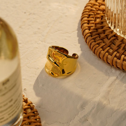 Gold Molten Dome Wide Cuff Ring