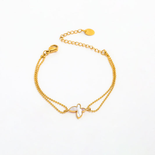 Gold Double Chain Cross Shell Bracelet