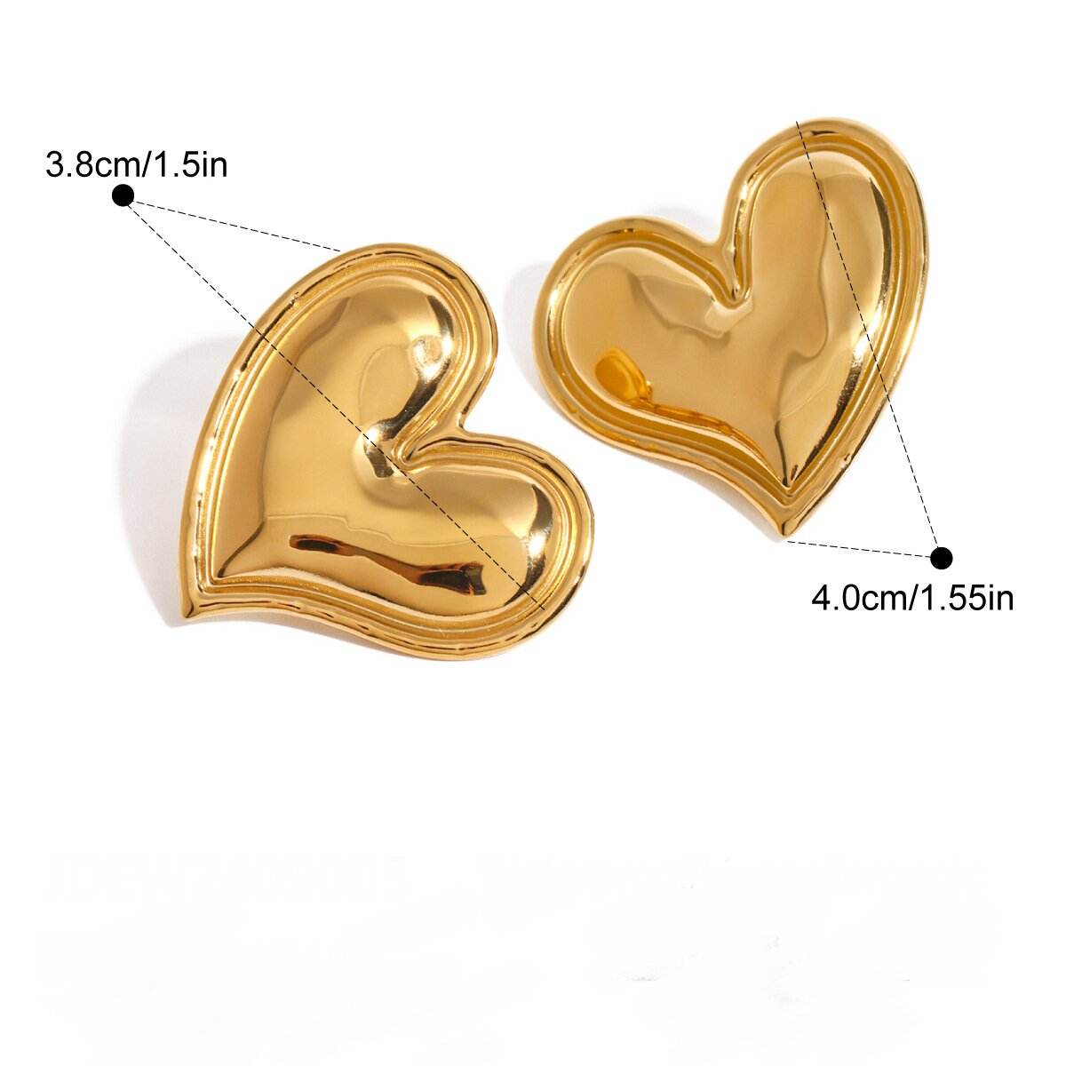 Gold Puffy Mirror Heart Stud Earrings