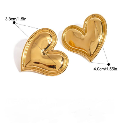 Gold Puffy Mirror Heart Stud Earrings