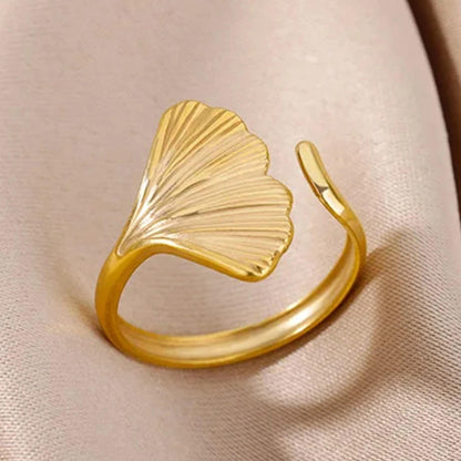 Gold Ginkgo Leaf Open Ring