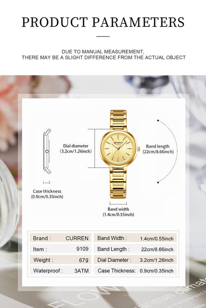 Curren Blanche Gold Wave Dial Watch – Women's Luxury Stainless Steel Timepiece