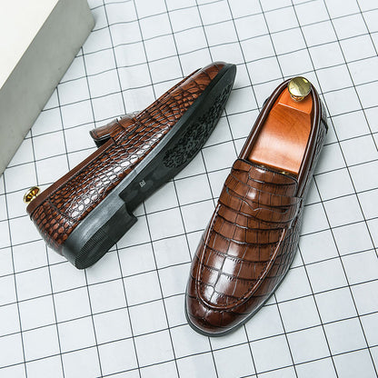 Men's Crocodile-Embossed Leather Tassel Loafers