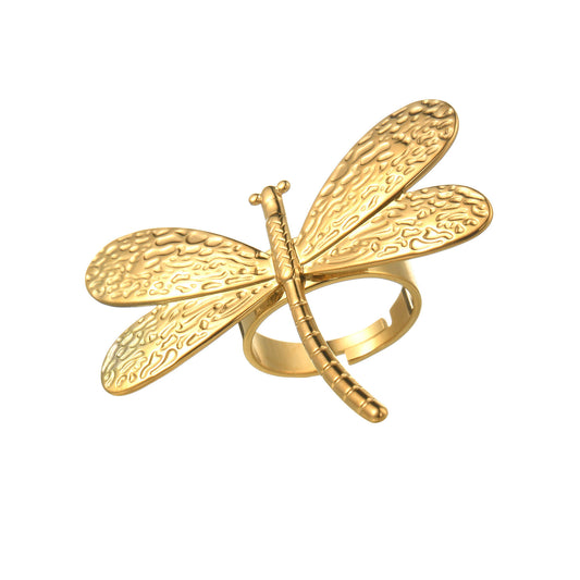 Gold Dragonfly Statement Ring