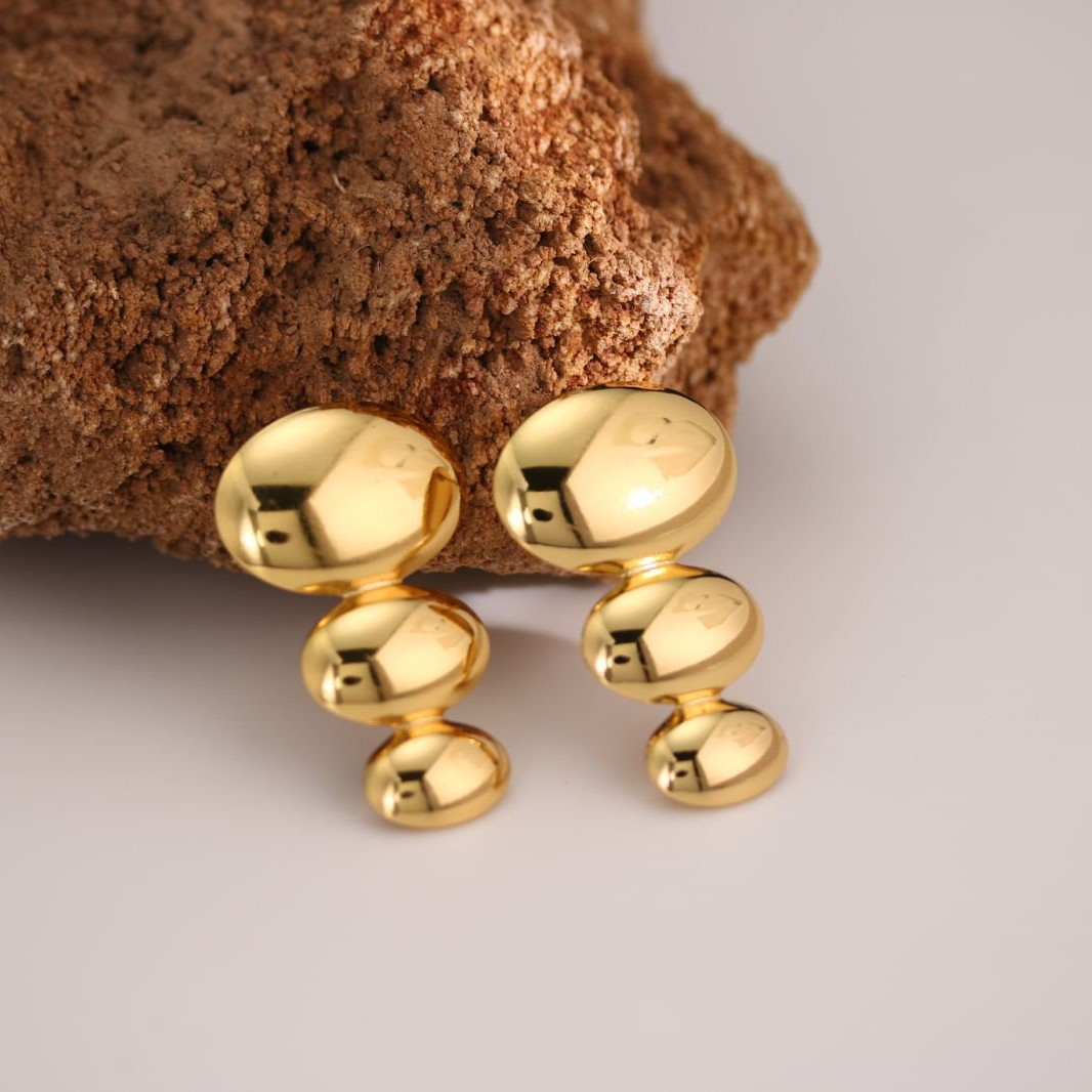 Gold Triple Bubble Drop Earrings