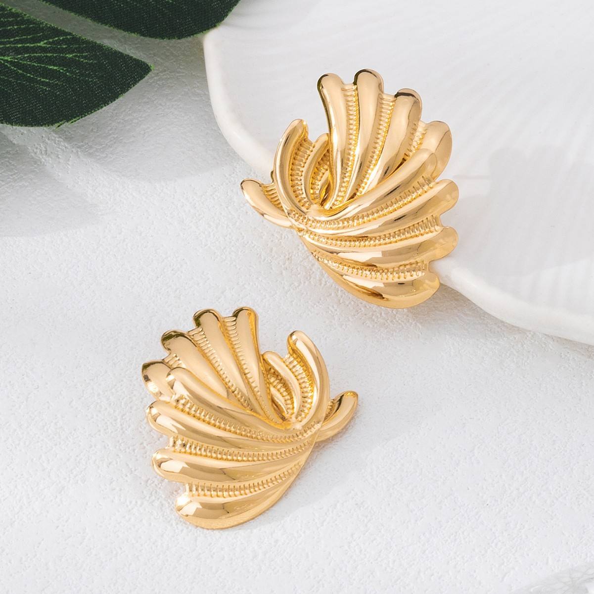 Gold Lotus Fan Stud Earrings